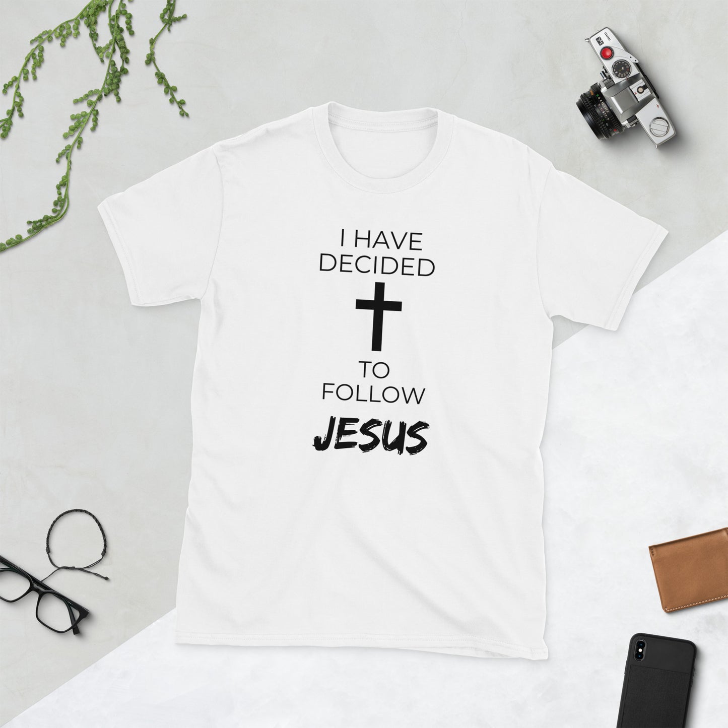 I Have Decided to Follow Jesus Short-Sleeve Unisex T-Shirt (White/Grey) - Upward Focus