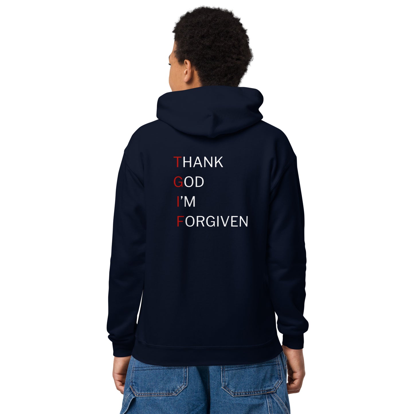 T.G.I.F. Thank God I'm Forgiven Youth Heavy Blend Hoodie - Upward Focus