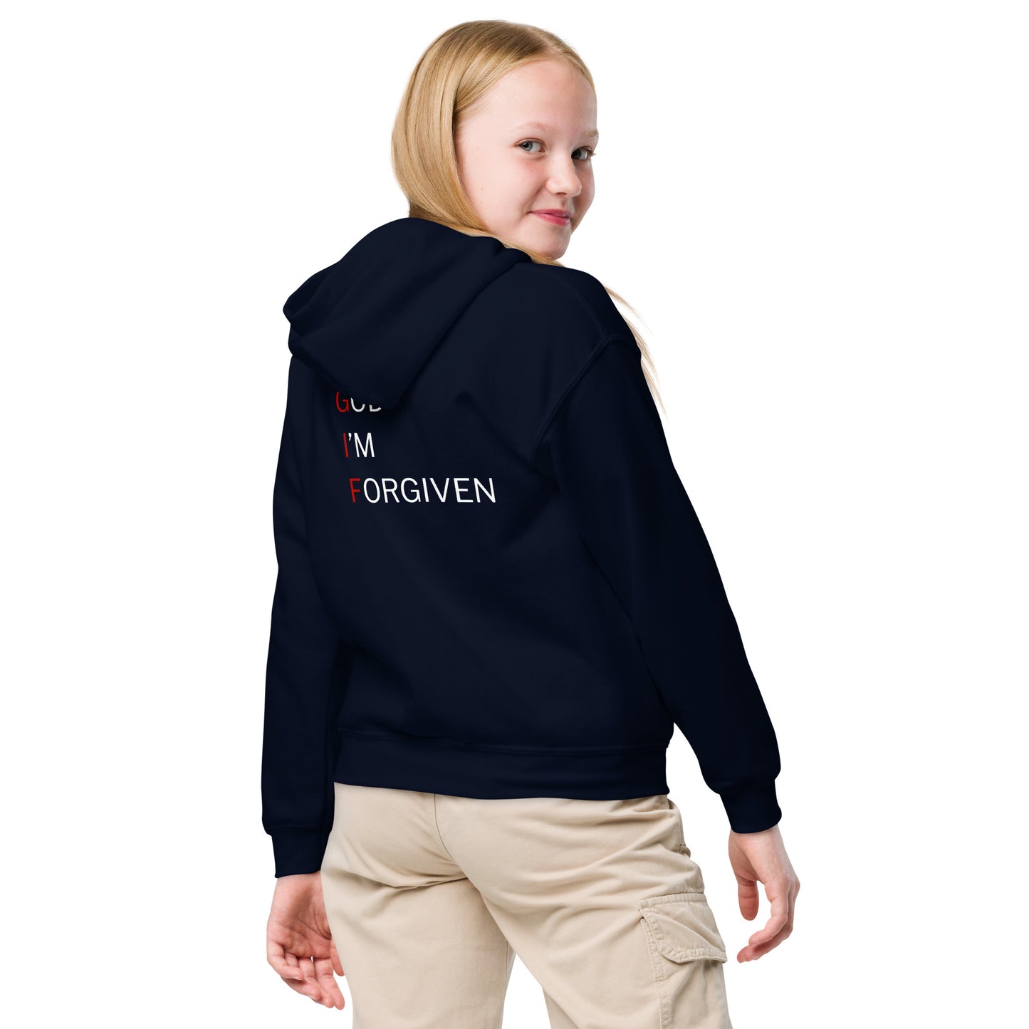 T.G.I.F. Thank God I'm Forgiven Youth Heavy Blend Hoodie - Upward Focus