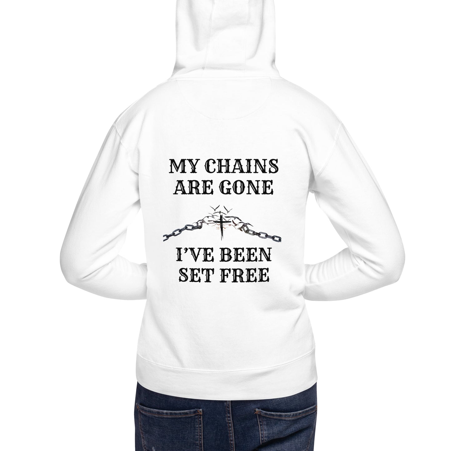 My Chains Are Gone Unisex Hoodie (White/Grey)